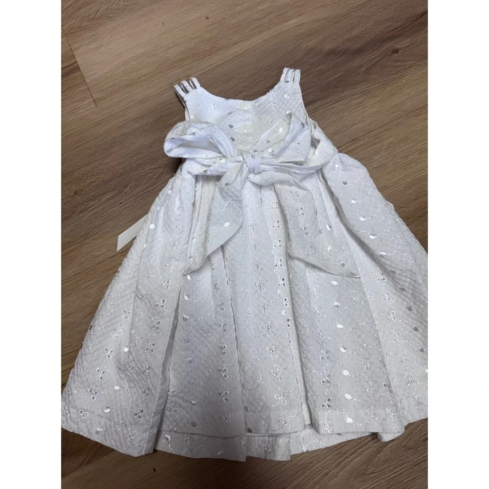 Bonnie Jean Girls White Eyelet Dress Size 2T Sleeveless Special Occasion